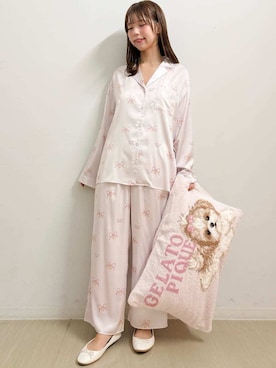 「gelato pique Sleep（ジェラートピケスリープ）の【Sleep】リボンDOGモチーフジャガードピローケース（寝具、ピンク系）」を使った、gelato piqueさんの秋コーディネート