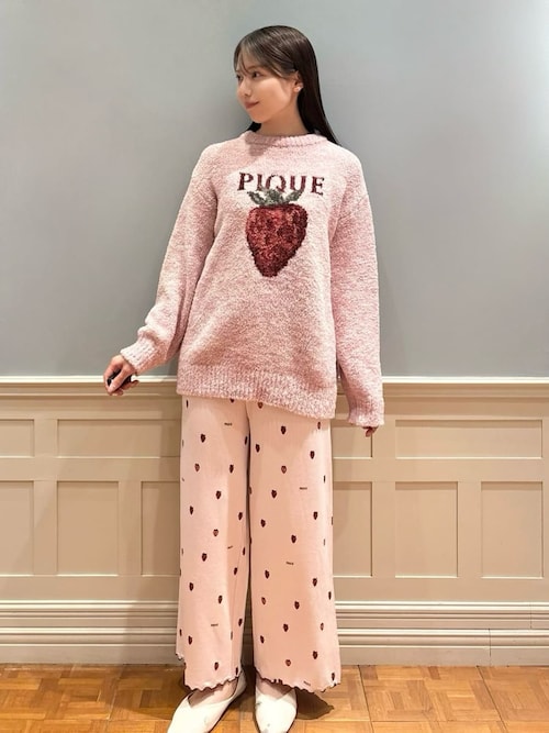 gelato pique ジェラートピケ 長袖長ズボンパジャマ　いちご ストロベリー柄ロングパンツ（ルームウェア/パジャマ）｜gelato pique