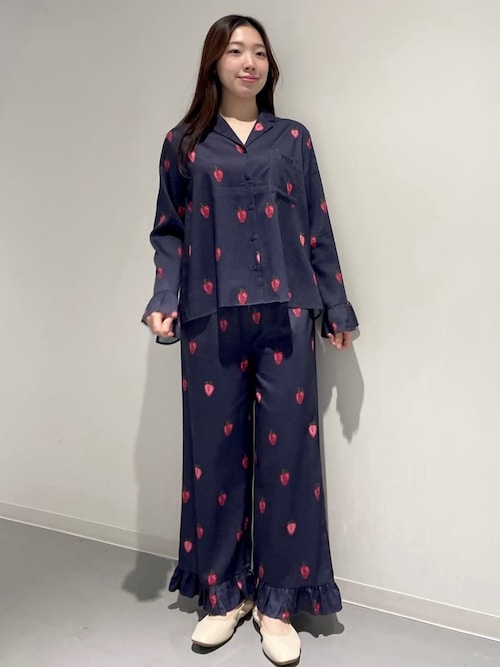 ジェラートピケ　セットアップ　ストロベリー柄パジャマシャツ＆ロングパンツ ストロベリー柄ロングパンツ（ルームウェア/パジャマ）｜gelato pique