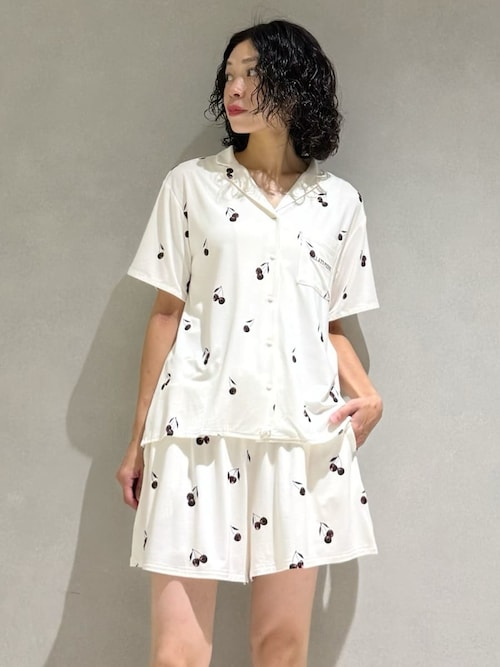 セール】【接触冷感】チェリー柄シャツ（ルームウェア/パジャマ