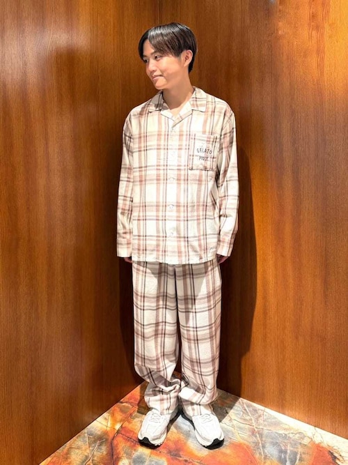 gelato pique トレンドチェック柄　上下セット 新品 トレンドチェック柄ロングパンツ（ルームウェア/パジャマ）｜gelato