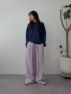 「CIAOPANIC TYPY（チャオパニックティピー）の【リバイバル/新色追加】シアースラブワンポイント刺繍オーバーTee（Tシャツ/カットソー、ブルー系）」を使った、kyaaaiさん（レディース・156cm）の春コーディネート