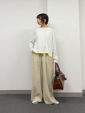 「CIAOPANIC TYPY（チャオパニックティピー）の【接触冷感/一枚で決まる】フェイクレイヤードシアースラブ刺繍オーバーTee（Tシャツ/カットソー、グレー系）」を使った、kyaaaiさん（レディース・156cm）の春コーディネート