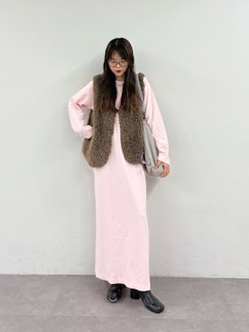 「アイテム（ワンピース、ピンク系）」を使った、kyaaaiさん（レディース・156cm）の秋コーディネート