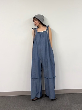 「CIAOPANIC TYPY（チャオパニックティピー）の【india】アソート肩紐リボンサロペット（サロペット/オーバーオール、ブルー系）」を使った、kyaaaiさん（レディース・156cm）の春コーディネート