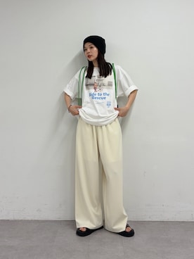 「CIAOPANIC TYPY（チャオパニックティピー）の【とにかくトリコ/5サイズ展開】とろみイージーパンツ（スラックス、ホワイト系）」を使った、kyaaaiさん（レディース・156cm）の春コーディネート