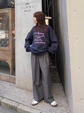 「CIAOPANIC TYPY（チャオパニックティピー）の【ZOZO限定】【UNISEX】フリーハンドメッセージスウェット（スウェット、ブルー系）」を使った、kyaaaiさん（レディース・156cm）の秋コーディネート