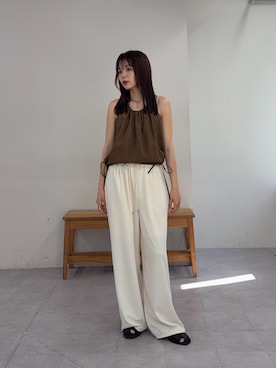 「CIAOPANIC TYPY（チャオパニックティピー）の【willow】サッカーバルーンキャミブラウス（Tシャツ/カットソー、ブラウン系）」を使った、kyaaaiさん（レディース・156cm）の春コーディネート