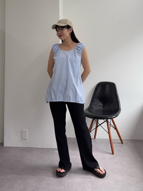 ギャザードロストノースリーブブラウスTee