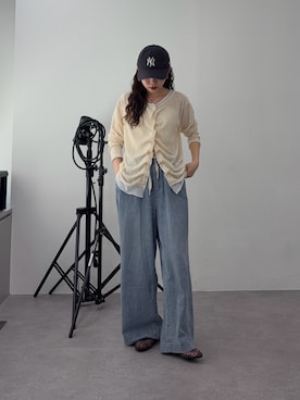 「CIAOPANIC TYPY（チャオパニックティピー）のフロントタックレイヤードライクメランジリブカーデ（Tシャツ/カットソー、イエロー系）」を使った、kyaaaiさん（レディース・156cm）の春コーディネート