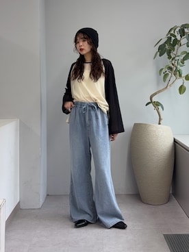 「CIAOPANIC TYPY（チャオパニックティピー）の【2WAY】シアーラグランヘンリーネックTee（Tシャツ/カットソー、ホワイト系）」を使った、kyaaaiさん（レディース・156cm）の春コーディネート