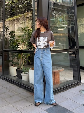 「CIAOPANIC TYPY（チャオパニックティピー）の犬アソートフォトプリント半袖Tee（Tシャツ/カットソー、グレー系）」を使った、kyaaaiさん（レディース・156cm）の春コーディネート