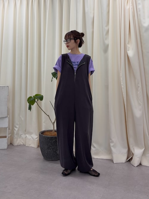 3サイズ展開】フロントZIP裾ドロストオールインワン（つなぎ