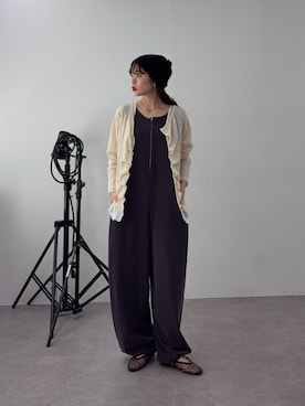 「CIAOPANIC TYPY（チャオパニックティピー）のフロントタックレイヤードライクメランジリブカーデ（Tシャツ/カットソー、イエロー系）」を使った、kyaaaiさん（レディース・156cm）の春コーディネート