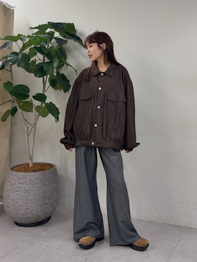 「アイテム（デニムジャケット、ブラウン系）」を使った、kyaaaiさん（レディース・156cm）の秋コーディネート