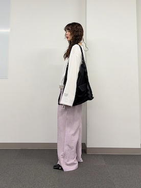 「CIAOPANIC TYPY（チャオパニックティピー）の【接触冷感/一枚で決まる】フェイクレイヤードシアースラブ刺繍オーバーTee（Tシャツ/カットソー、ホワイト系）」を使った、kyaaaiさん（レディース・156cm）の春コーディネート