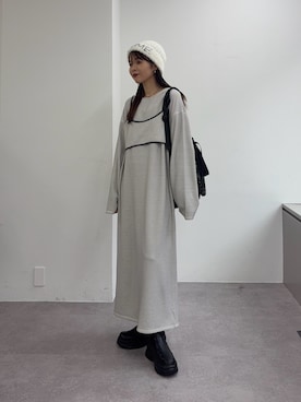 「アイテム（ニットキャップ/ビーニー、ホワイト系）」を使った、kyaaaiさん（レディース・156cm）の冬コーディネート