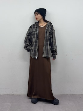 「アイテム（ニットキャップ/ビーニー）」を使った、kyaaaiさん（レディース・156cm）の秋コーディネート
