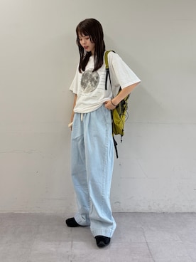 「CIAOPANIC TYPY（チャオパニックティピー）の【WEB限定】【UNISEX】ムーンクレーター＆アースロゴプリントTee（Tシャツ/カットソー）」を使った、kyaaaiさん（レディース・156cm）の夏コーディネート