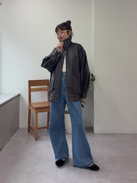 「ママコーデ」｜「アイテム（ライダースジャケット）」を使った、kyaaaiさん（レディース・156cm）の夏コーディネート