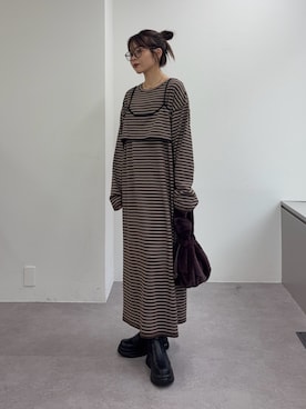 「CIAOPANIC TYPY（チャオパニックティピー）の【willow】ファー巾着BAG（トートバッグ）」を使った、kyaaaiさん（レディース・156cm）の冬コーディネート