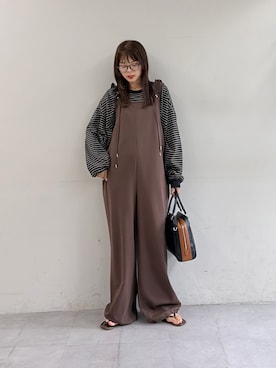 「アイテム（オールインワン・サロペット、ブラウン系）」を使った、kyaaaiさん（レディース・156cm）の夏コーディネート