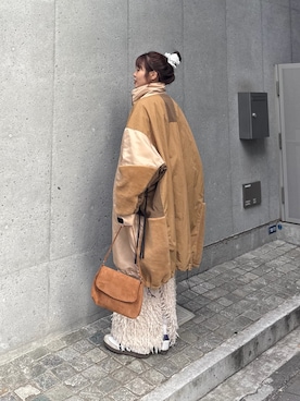 「etsinta（エシンタ）の【etsinta】リメイク中綿モンスターパーカー（モッズコート、イエロー系）」を使った、kyaaaiさん（レディース・156cm）の秋コーディネート