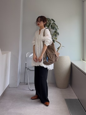 「CIAOPANIC TYPY（チャオパニックティピー）のアソート柄裾バルーンチュニックブラウス（シャツ/ブラウス、ホワイト系）」を使った、kyaaaiさん（レディース・156cm）の春コーディネート