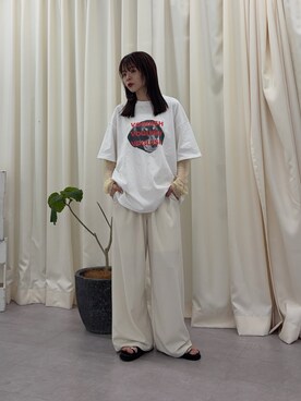 「CIAOPANIC TYPY（チャオパニックティピー）の【UNISEX】【プラスサイズあり】犬＆猫 アソートロゴプリントTee（Tシャツ/カットソー）」を使った、kyaaaiさん（レディース・156cm）の春コーディネート