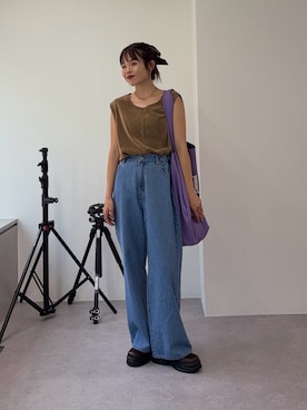 「アイテム（トートバッグ、パープル系）」を使った、kyaaaiさん（レディース・156cm）の秋コーディネート