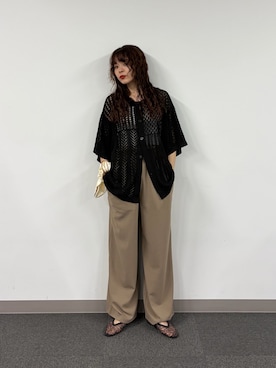 「CIAOPANIC TYPY（チャオパニックティピー）の【UNISEX】レース編みパッチワークニットカーディガン/WEB限定（カーディガン/ボレロ、ブラック系）」を使った、kyaaaiさん（レディース・156cm）の春コーディネート