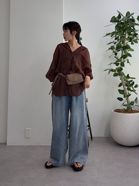 「アイテム（ボディバッグ/ウエストポーチ、ベージュ系）」を使った、kyaaaiさん（レディース・156cm）の夏コーディネート