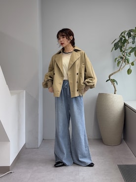 「CIAOPANIC TYPY（チャオパニックティピー）の【2WAY】ZIP切替トレンチコート（トレンチコート、ベージュ系）」を使った、kyaaaiさん（レディース・156cm）の春コーディネート