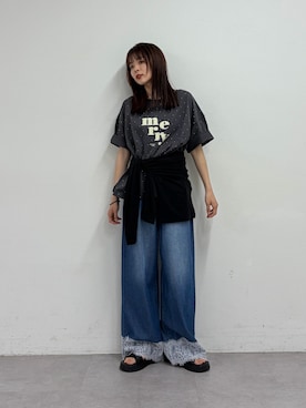 「CIAOPANIC TYPY（チャオパニックティピー）のドットロゴプリントTee（Tシャツ/カットソー、グレー系）」を使った、kyaaaiさん（レディース・156cm）の春コーディネート