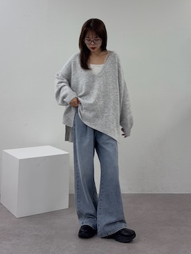「CIAOPANIC TYPY（チャオパニックティピー）の【3サイズ展開/BIGポケット】デイリータックワイドイージーデニム（デニムパンツ、ブルー系）」を使った、kyaaaiさん（レディース・156cm）の秋コーディネート