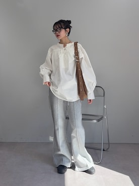 「CIAOPANIC TYPY（チャオパニックティピー）のフリンジ微フレアスウェットパンツ（その他パンツ）」を使った、kyaaaiさん（レディース・156cm）の冬コーディネート