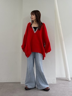 「赤ニット」｜kyaaaiさん（レディース・156cm）の秋コーディネート
