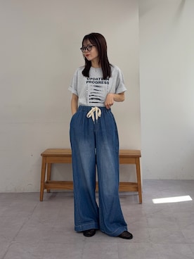 「CIAOPANIC TYPY（チャオパニックティピー）の【UNISEX】【WEB限定】宇宙人プリントTシャツ（Tシャツ/カットソー、グレー系）」を使った、kyaaaiさん（レディース・156cm）の春コーディネート