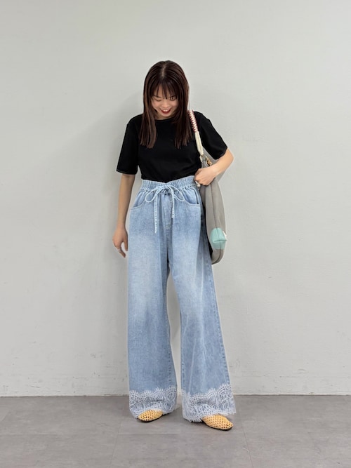 セール】【ZOZO限定】柔らかイージー裾レースデニムパンツ（デニム