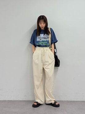 「Disney（ディズニー）の【TOY STORY/トイ・ストーリー】アシッドバディフォトTEE（Tシャツ/カットソー、ブルー系）」を使った、kyaaaiさん（レディース・156cm）の春コーディネート