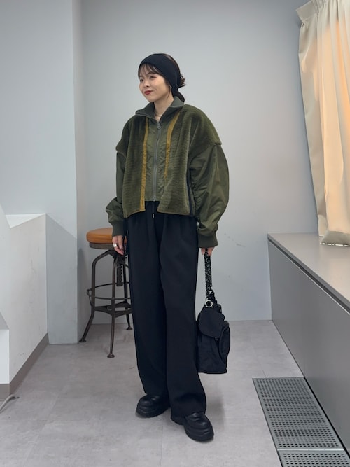 【etsinta/エシンタ】ファー切替ショートスタンドジャケット　ブラック　黒 セール】【etsinta】ファー切替ショートスタンドジャケット/WEB限定