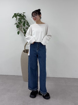 「白Tシャツ」｜kyaaaiさん（レディース・156cm）の冬コーディネート