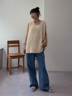 「CIAOPANIC TYPY（チャオパニックティピー）の【EVERY DENIM】【Thursday】loose straight（デニムパンツ）」を使った、kyaaaiさん（レディース・156cm）の夏コーディネート