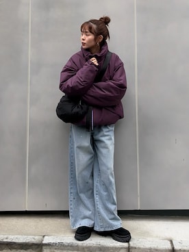 「Franklin Climbing（フランクリンクライミング）の【Franklin Climbing】男女兼用/防寒/蓄熱中綿/ショートブロックモンスターパーカー（ダウンジャケット/コート、レッド系）」を使った、kyaaaiさん（レディース・156cm）の秋コーディネート