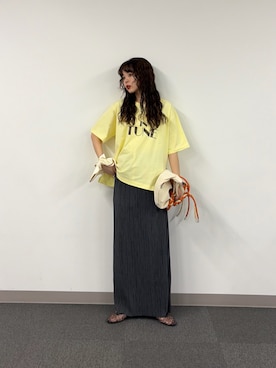 「CIAOPANIC TYPY（チャオパニックティピー）のかすれロゴプリントTee（Tシャツ/カットソー、イエロー系）」を使った、kyaaaiさん（レディース・156cm）の春コーディネート