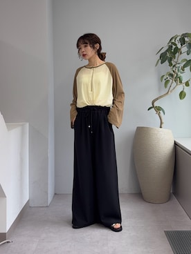 「CIAOPANIC TYPY（チャオパニックティピー）の【2WAY】シアーラグランヘンリーネックTee（Tシャツ/カットソー、イエロー系）」を使った、kyaaaiさん（レディース・156cm）の春コーディネート