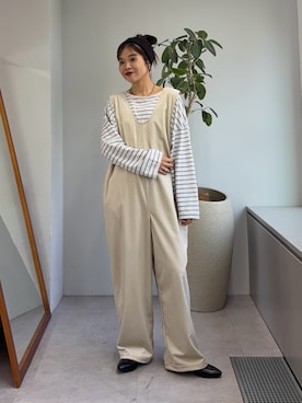 「アイテム（つなぎ/オールインワン）」を使った、kyaaaiさん（レディース・156cm）の秋コーディネート