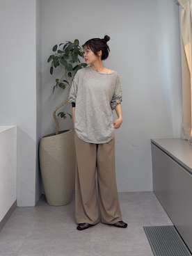「CIAOPANIC TYPY（チャオパニックティピー）のシアーボーダーロンTee（Tシャツ/カットソー、グレー系）」を使った、kyaaaiさん（レディース・156cm）の春コーディネート