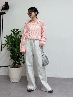 「CIAOPANIC TYPY（チャオパニックティピー）のフリンジ微フレアスウェットパンツ（その他パンツ）」を使った、kyaaaiさん（レディース・156cm）の冬コーディネート