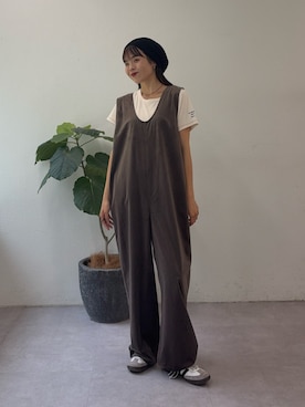 「アイテム（つなぎ/オールインワン、ブラウン系）」を使った、kyaaaiさん（レディース・156cm）の秋コーディネート